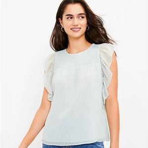 NWT Loft Clip Dot Smocked Flutter Sleeve Top, Light Mint Green, Size Large